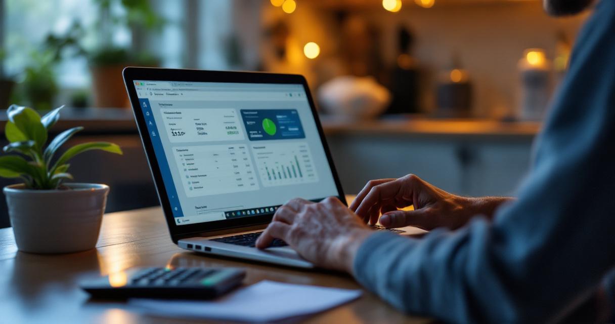 Lawn care business owner reviewing finances at a kitchen table