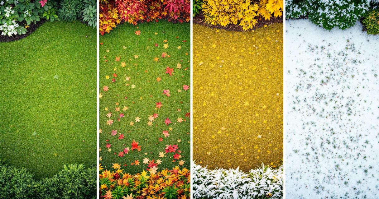 Same residential lawn across four seasons